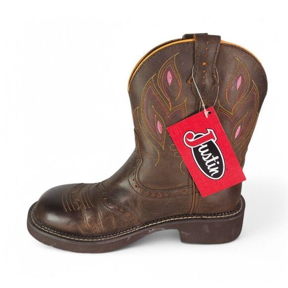 Justin Gemma 8" Round Toe Western Cowboy Boots Dark Brown GY9526 Women's 7B - Picture 6 of 10